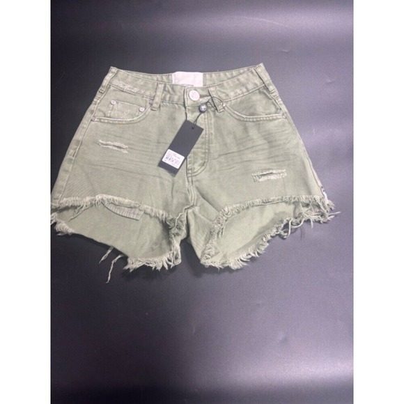 One Teaspoon NWT Bonitas High Waist‎ Denim Shorts Super Khaki Size 24 MSRP $120